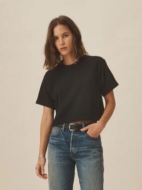 Buck Mason Field Spec Boyfriend Crop Short Sleeve Tee Medium in Black